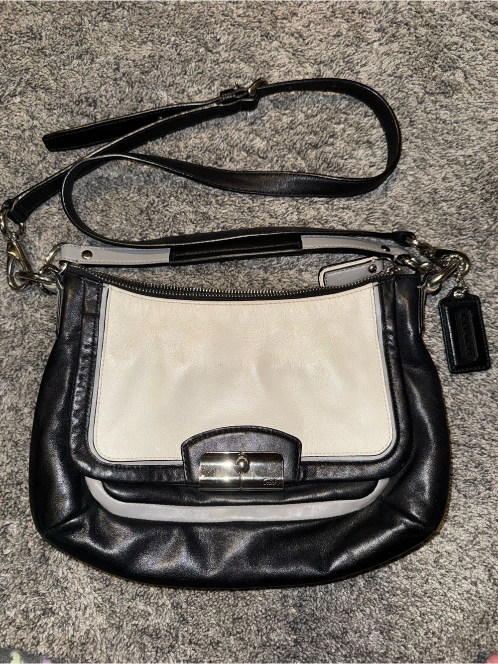 Coach Kristin Spectator leather hobo bag in Black White and Gray with lift lock